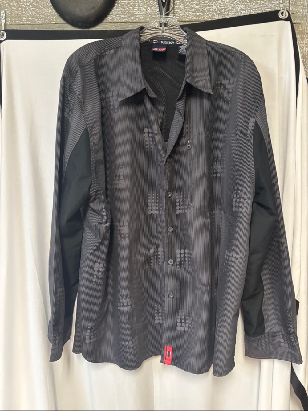Vintage Bugle Boy Black Patterned Button-Front Shirt